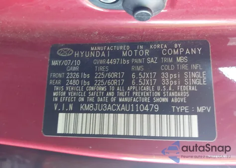 2010 Hyundai Tucson Gls из США, поврежденный, VIN KM8JU3ACXAU110479